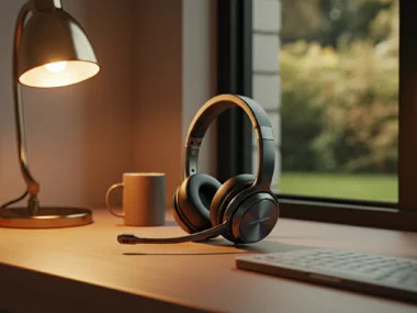 work from home headset with noise cancelling microphone
