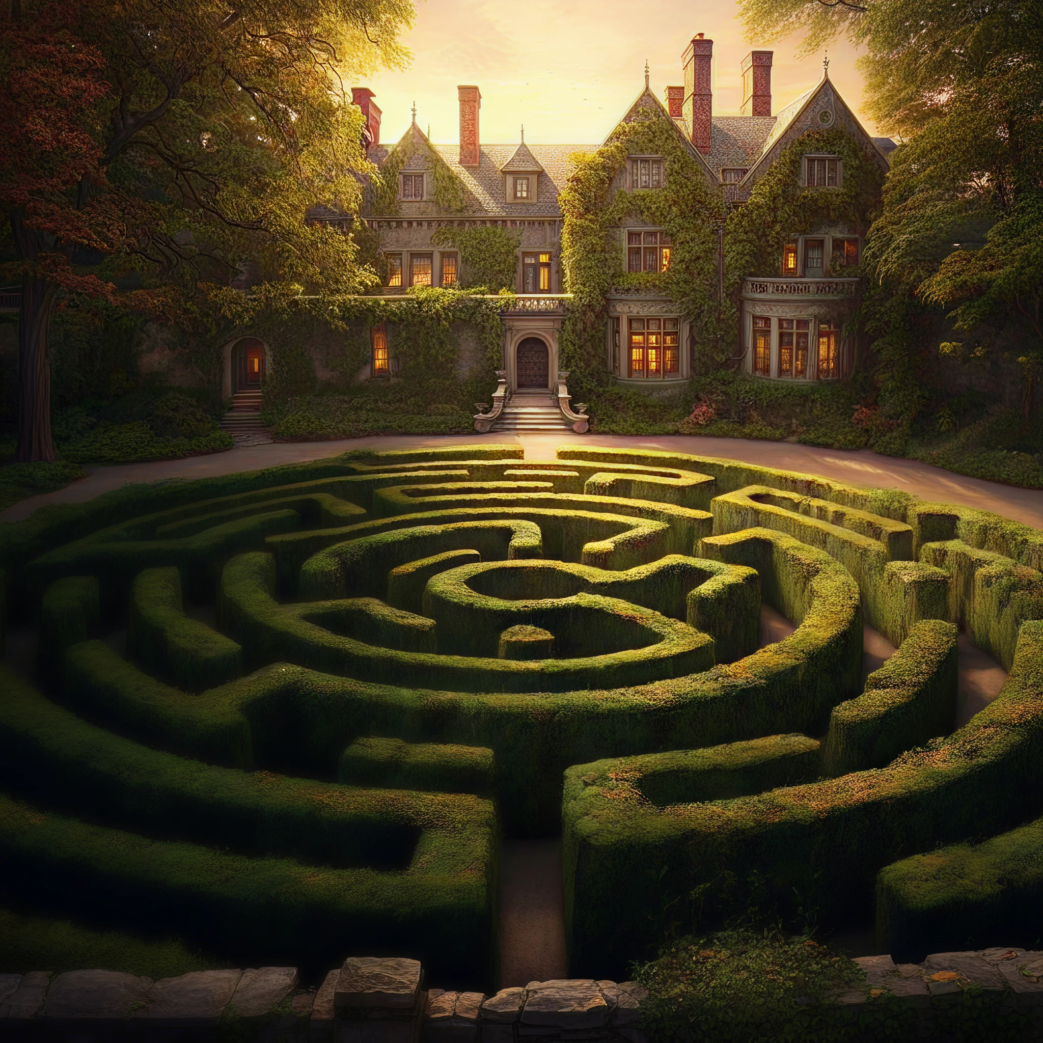 New York estate with a large stone maze